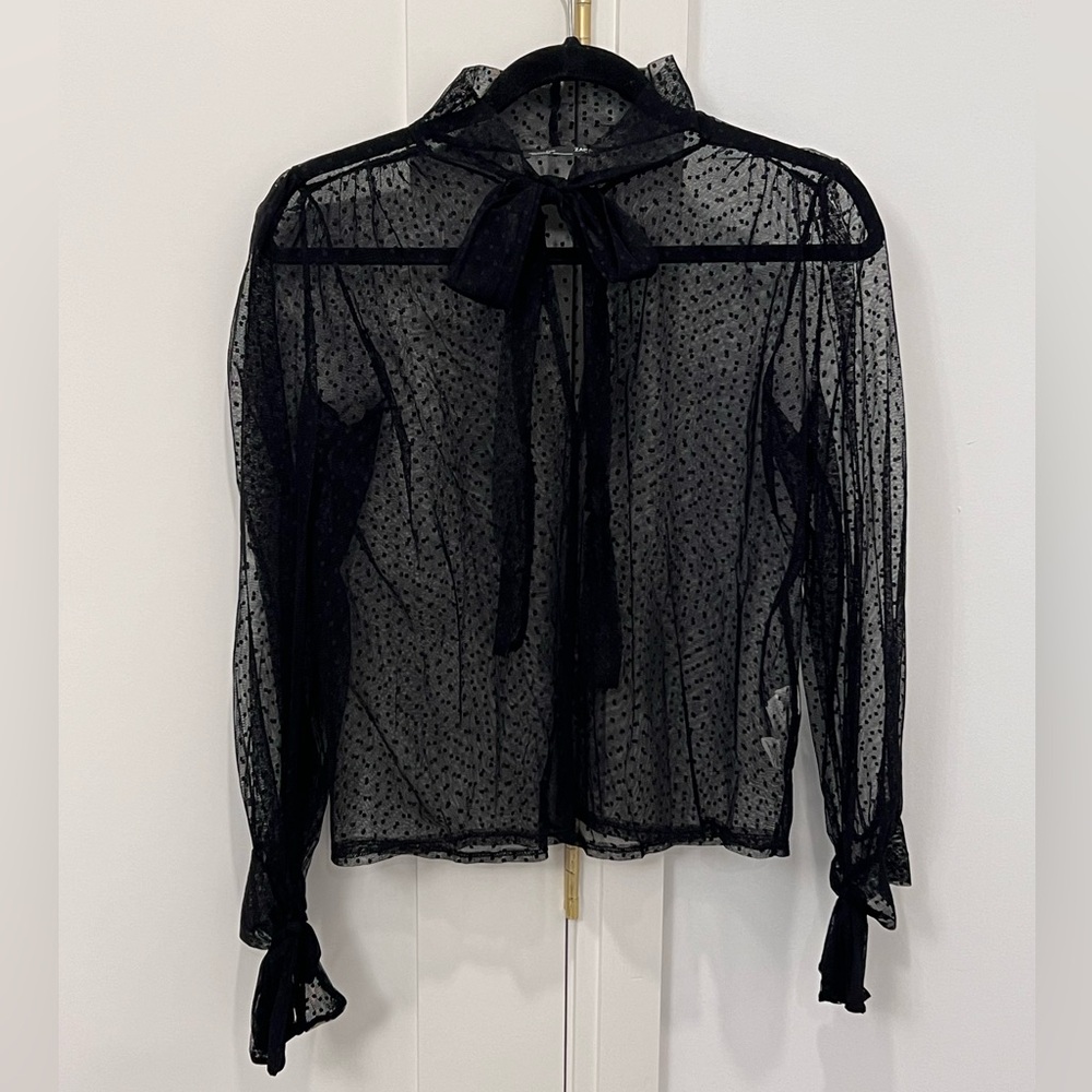 Zara Swiss Dot Black long sleeve Blouse with Bow